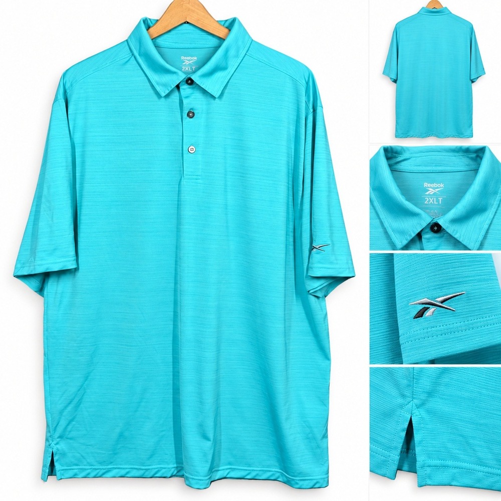 Reebok Speedwick Polo Shirt Mens 2XLT Turquoise Blue Heathered Golf DXGF19131